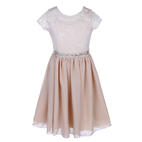 Lace and Chiffon Junior Bridesmaid Party Dress with Stone Belt, Sizes 8-14 - SophiasStyle.com
